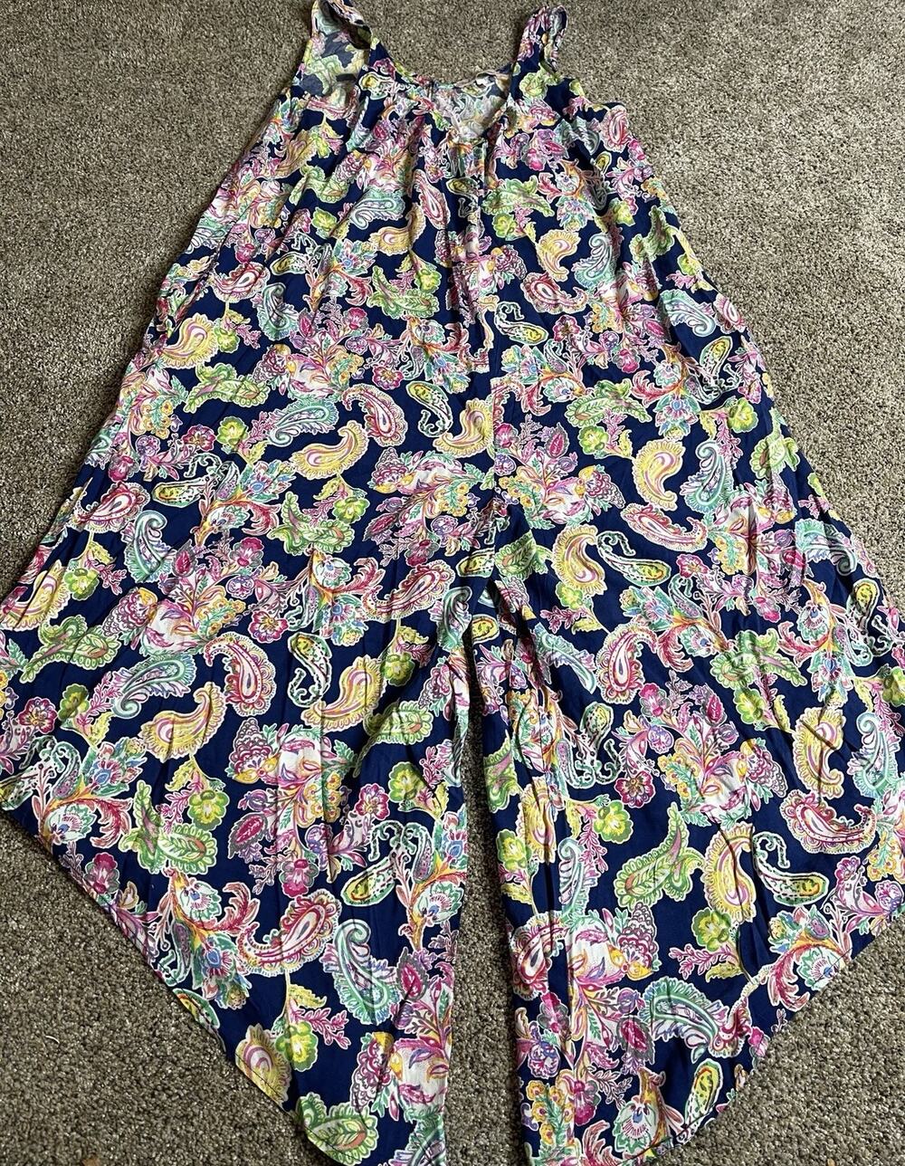 Harlow & Rose Jumpsuit Wide Leg Paisley Colorful Boho Lightweight Summer Medium